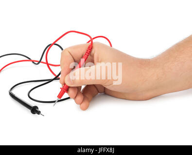 Hand and electric multimeter Stock Photo