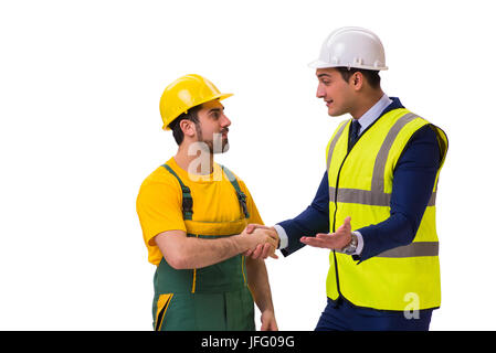 Two workers isolated on the white background Stock Photo