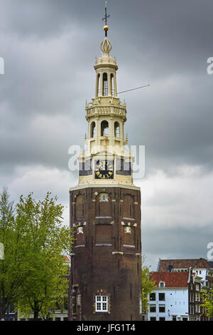 Clock Tower in Amsterdam Stock Photo