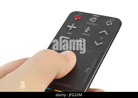 Hand with tv remote control Stock Photo
