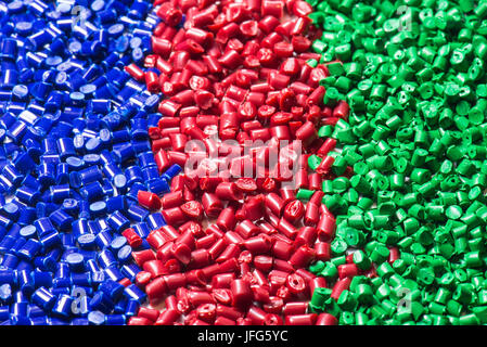 blue-red-green polymer granulats Stock Photo