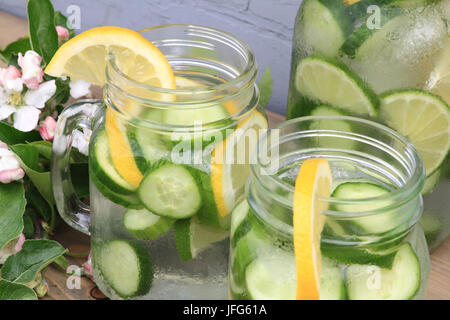 Served Naturally Flavored Cucumber water Stock Photo