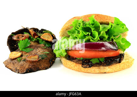 Grilled Portobello Mushrooms and Burger Stock Photo