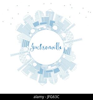 Outline Jacksonville Skyline with Blue Buildings and Copy Space. Vector Illustration. Business Travel and Tourism Concept with Modern Architecture. Stock Vector