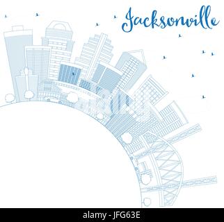 Outline Jacksonville Skyline with Blue Buildings and Copy Space. Vector Illustration. Business Travel and Tourism Concept with Modern Architecture. Stock Vector