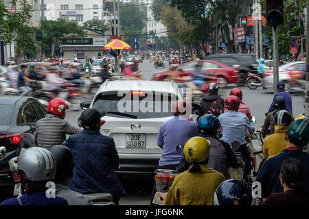 Thousands of scooters during rush hour in Hanoi, Vietnam, Asia Stock Photo