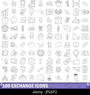 100 exchange icons set, outline style Stock Vector