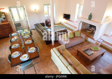 Overhead view of a living room and dining room Stock Photo