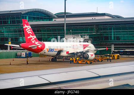 AirAsia cargo plane with EMS and Thailand Post signs Stock Photo