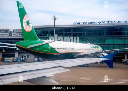 EVA Air airlines Boeing 777 airplane at Tan Son Nhat international airport Stock Photo