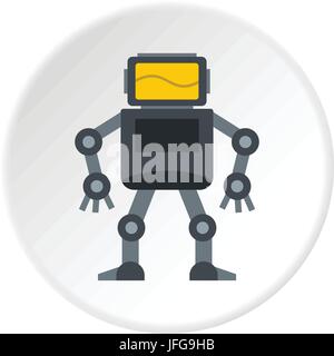 Grey robot with monitor head icon circle Stock Vector
