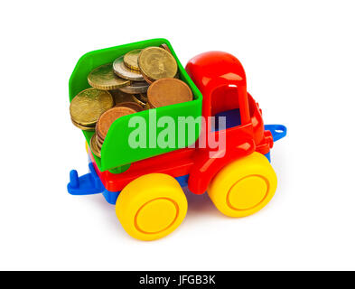 Toy car truck and money coins Stock Photo