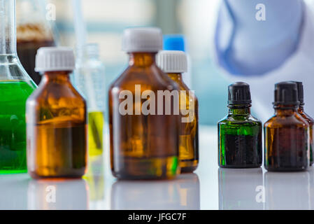 Various chemical solutions in the lab Stock Photo