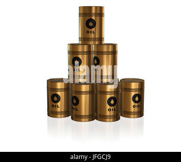 Golden oil barrels on white background Stock Photo