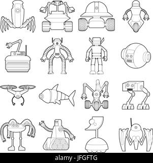 Robot forms icons set, outline style Stock Vector