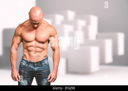 Composite image of muscular sad man looking down Stock Photo