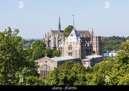 England, West Sussex, Arundel, Arundel Castle, View of Fitzalan Chapel and Arundel Cathedral Stock Photo