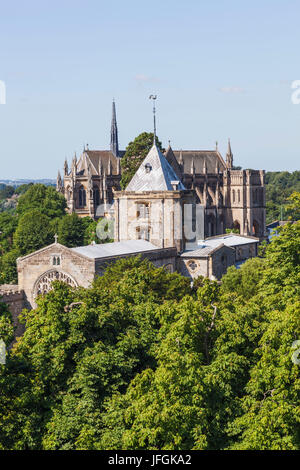 England, West Sussex, Arundel, Arundel Castle, View of Fitzalan Chapel and Arundel Cathedral Stock Photo