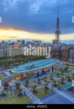 Japan, Nagoya City, Oasis 21 Building and square, Nagoya TV Tower Stock Photo