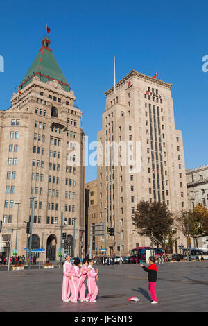 China, Shanghai, The Bund, Fairmont Peace Hotel and Bank of China Building Stock Photo