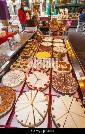 England, London, Southwark, Borough Market, Cake Stall, Display of Cakes Stock Photo