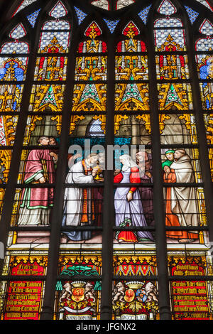 Belgium, Brussels, St.Michael and Gudula Cathedral, Stained Glass Window Stock Photo