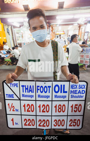 Thailand, Bangkok, Khaosan Road, Massage and Spa Treatment Price List Stock Photo