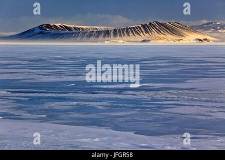 Iceland, Iceland, north-east, region of Myvatn, view over the lake Myvatn on the volcano crater Hverfjall Stock Photo