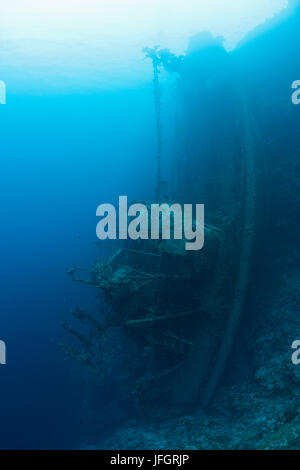 Upright Tuna Boat Wrack, Marovo lagoon, the Solomon Islands Stock Photo