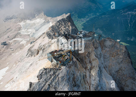 Zugspitze, Garmisch-Partenkirchen, mountaintop, aerial picture, Wetterstein Range, building site Eibseeseilbahn, Bavaria, Germany Stock Photo