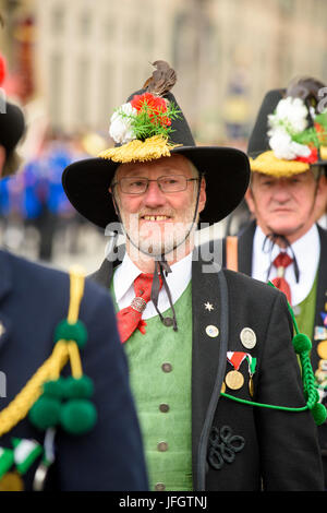 Oktoberfest in 2015 with traditional costumes and protection procession, chapels from Achensee - Austria, Stock Photo