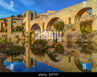 Medieval Bridge, Besalú, Spain Stock Photo