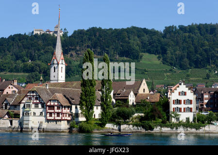 View at Stein at the Rhine with castle high blades, Lake of Constance, Thurgau, Switzerland Stock Photo