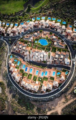 Club de golf Costa Adeje, summer cottages, aerial picture, Playa Del Duque, Costa Adeje, Canary islands, Tenerife, Spain Stock Photo