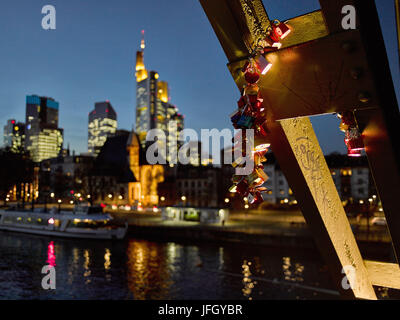 Locks in the iron bridge in Frankfurt on the Main Stock Photo