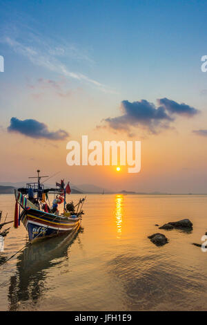 Longtail boats on the beach, sunrise in the Bo Phut Beach, island Ko Samui, Thailand, Asia Stock Photo