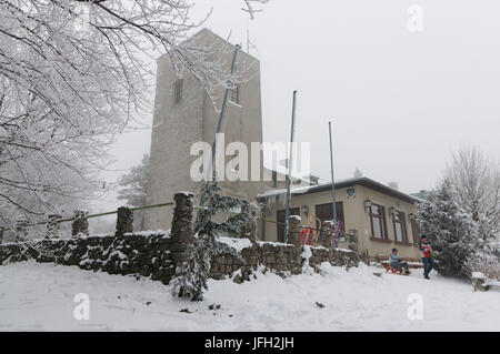High Lindkogel with the Sina-observatory and the mountain hut iron gate, Austria, Lower Austria, Viennese wood, Alland Stock Photo