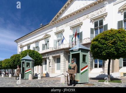 Sandor palace, the seat of the president with guards, Hungarian, Budapest, Stock Photo