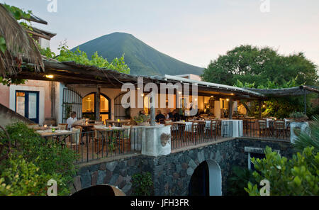 Italy, the Mediterranean Sea, Sicily, Aeolian islands, the Lipari Islands, Salina, Hotel Signum, terrace Stock Photo