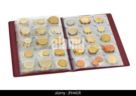 Collection of world money coins in album Stock Photo
