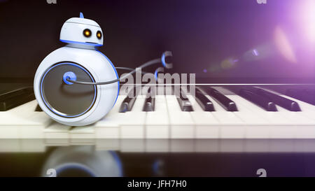 sweet little robot runs over piano key Stock Photo