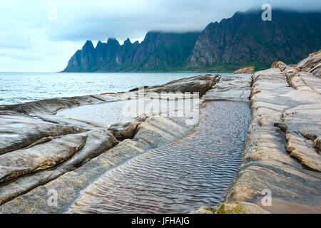 Summer Senja coast (Jagged Ersfjord, Norway, polar ) Stock Photo