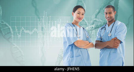 Composite image of confident surgeons with arms crossed in hospital Stock Photo