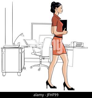 Secretary walking in an office - vector illustration Stock Vector