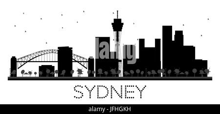 Sydney City skyline black and white silhouette. Simple flat concept for tourism presentation, banner, placard or web site. Stock Vector