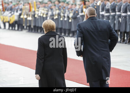 Merkel welcomes PM Borisov of Bulgaria in berlin. Stock Photo