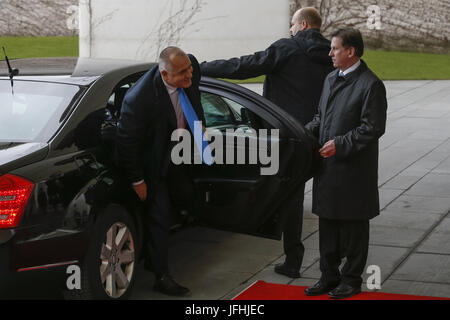 Merkel welcomes PM Borisov of Bulgaria in berlin. Stock Photo