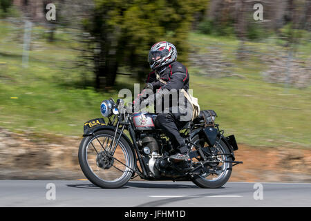 Vintage 1939 BSA WM20 Motorcycle on country roads near the town of Birdwood, South Australia Stock Photo