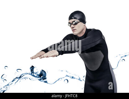 Composite image of swimmer in wetsuit while diving Stock Photo