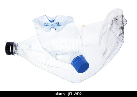 Crushed Plastic Bottles on White Background Stock Photo
